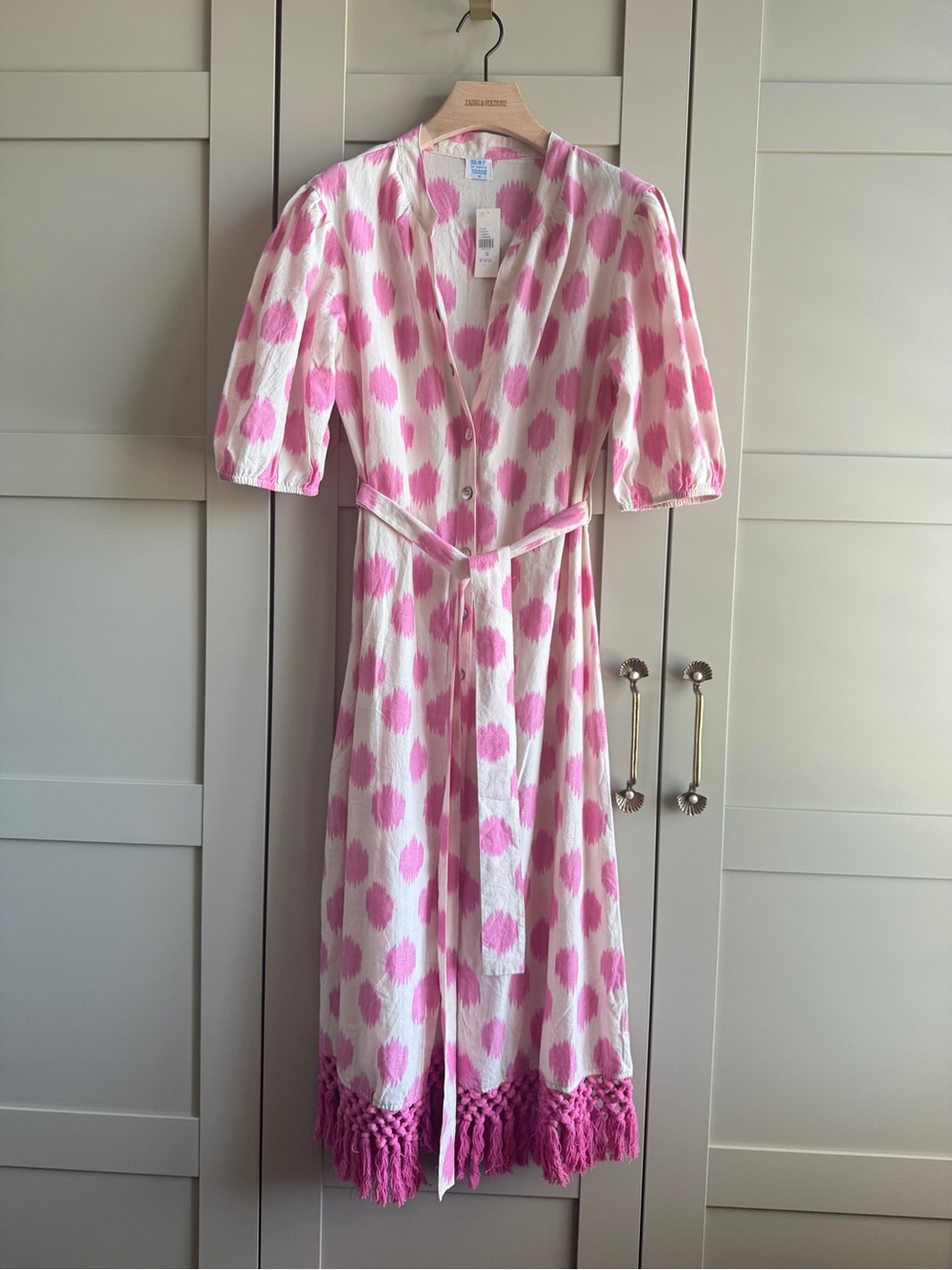 Mer St. Barth Estelle Fringed Shirt Dress Anthropologie MED Pink Resort Beach